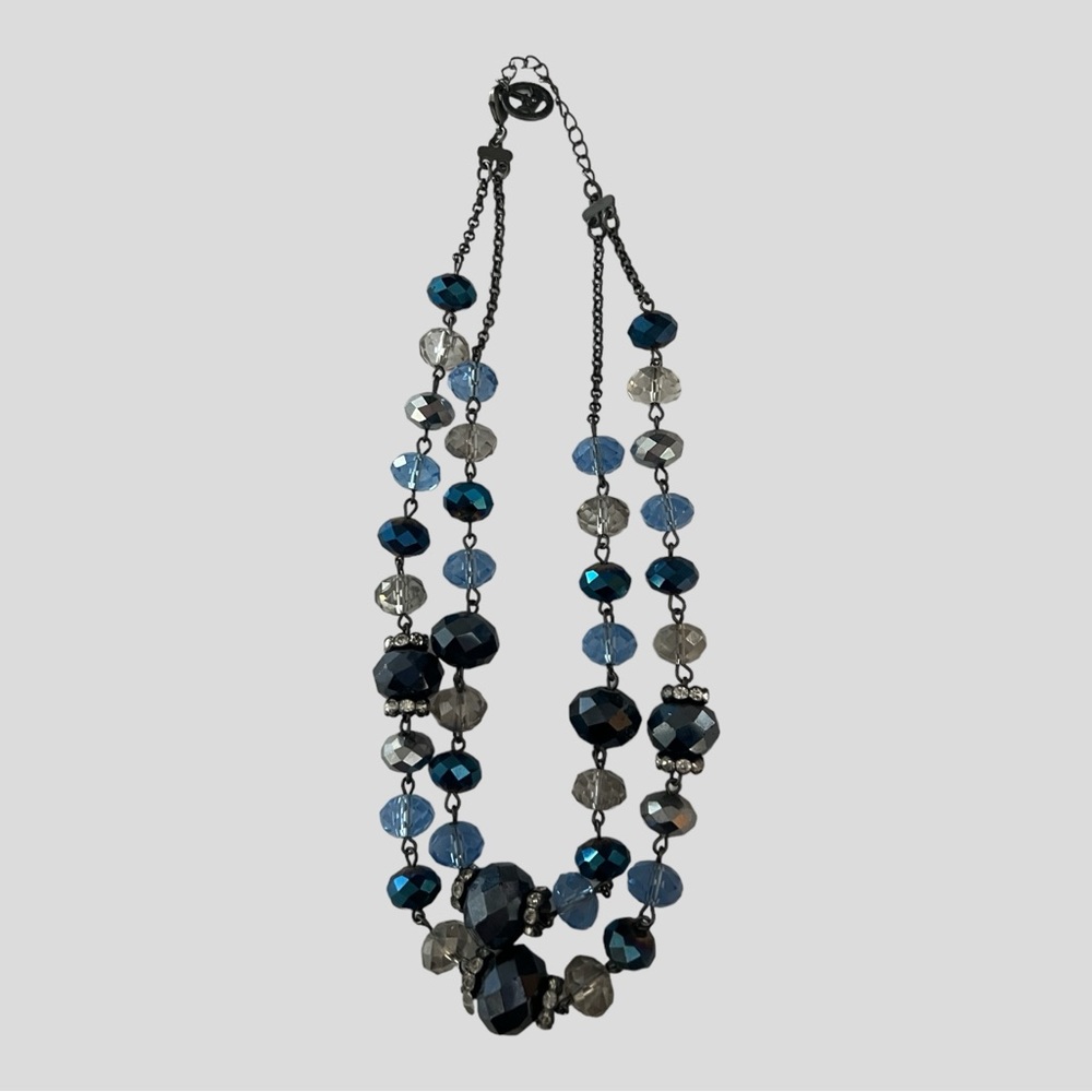Crystal Blue/Clear Beaded 2-strand Necklace. 18” - Picture 3 of 3